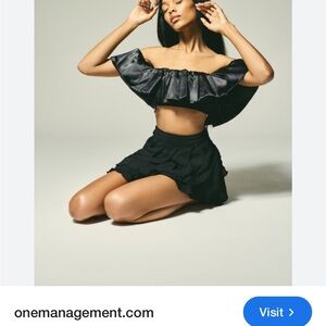 Forever 21 Black Satin Off-Shoulder Ruffle Crop Top